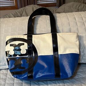Tory Burch Black, Blue, and White Tote